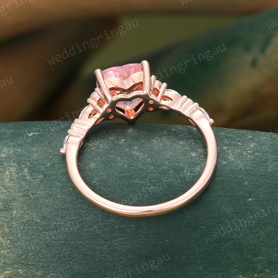 Anillo De Compromiso Con Forma De Corazón De Zafiro Rosa, Anillo De Rama, Anillos De Boda Con Diamantes De Oro Rosa Para Mujer, Joyería De Zafiro Rosa, Regalo Personalizado Para Mamá