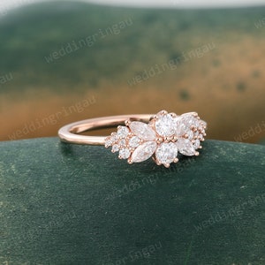 Unique Cluster Moissanite engagement ring Rose gold marquise cut moissanite ring Art deco ring Snowdrift ring for women Promise ring gift image 3