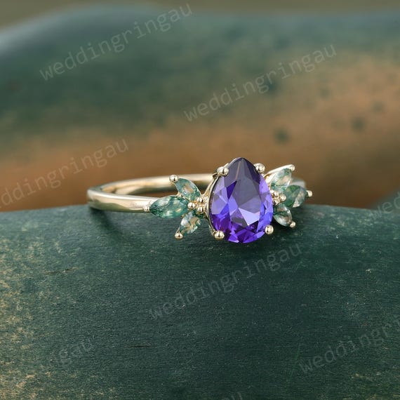 7号 パープルサファイアペアシェイプリング ペアシェイプのパープルサファイアエンゲージリング、ユニークな