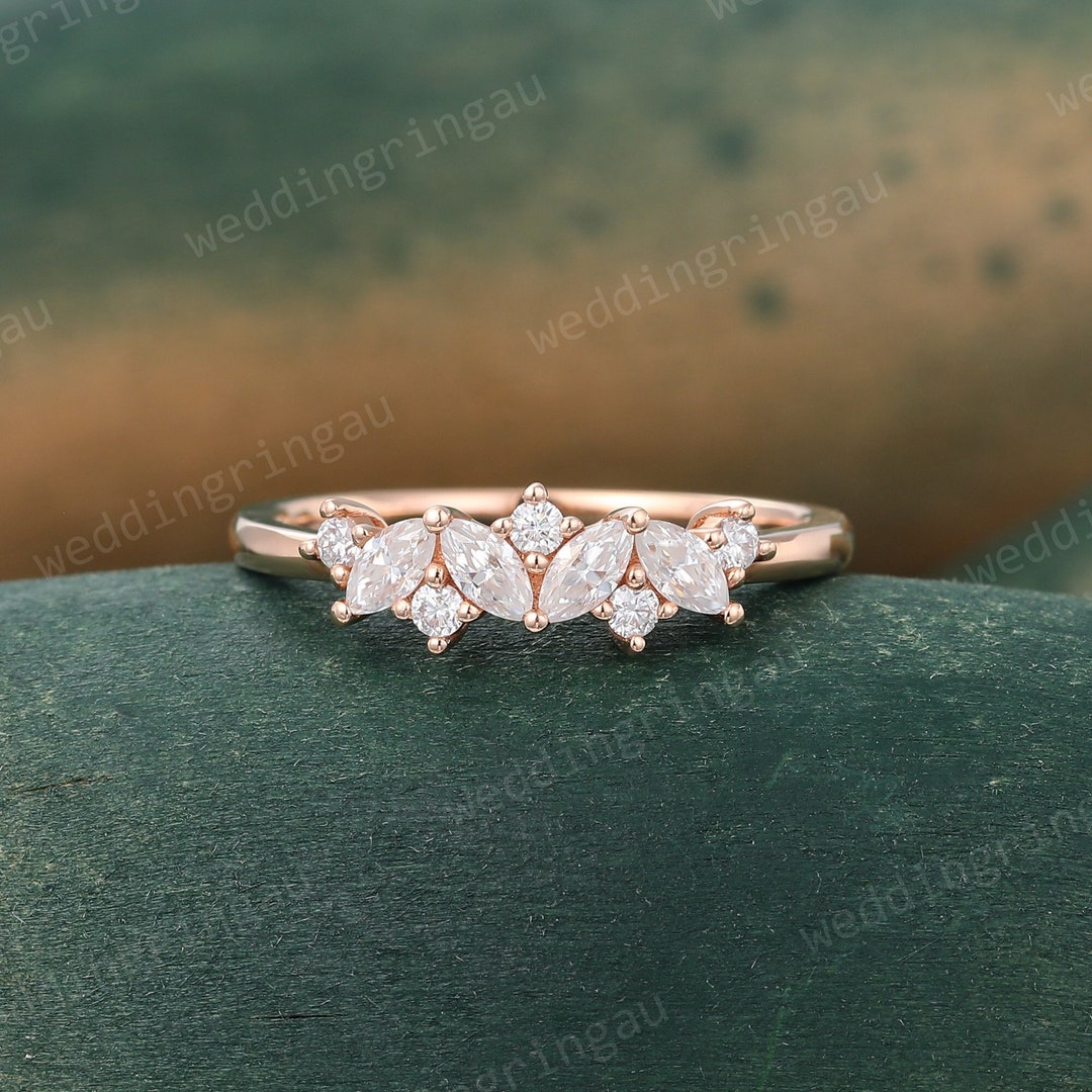 Marquise Cut Moissanite Wedding Band Unique Rose Gold Ring for Women ...