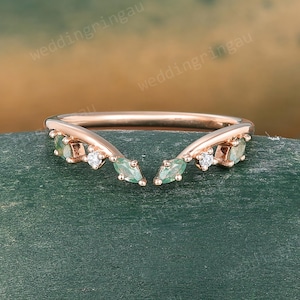 Marquise cut Moosachat Hochzeit Band Einzigartige Rosegold Moissanite Geschwungener Ehering Vintage Art Deco Brautschmuck Versprechen Ring