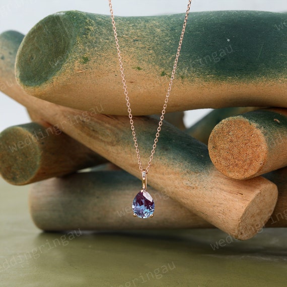 Pear shaped Alexandrite necklace Rose gold June birthstone necklace women  Solitaire Necklace anniversary bridal pendant Valentine gift