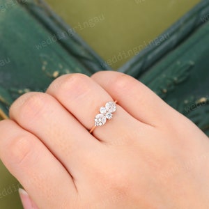 Unique Cluster Moissanite engagement ring Rose gold marquise cut moissanite ring Art deco ring Snowdrift ring for women Promise ring gift image 4