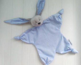 Bunny Blue toy blanket/ personalized baby blanket/ Doodoo toy/ Plush blanket/ Hand made toy/ New baby gift/ Protective Baby Blanket/ Comfort