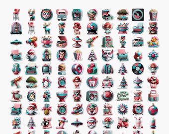 100 Retro Christmas Digital Clipart Pack (PNG) - Unique Designs - PACK #5 of 6