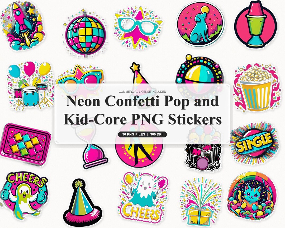 Kid-core Sticker Set: Neon Confetti Pop - 30 Playful Pngs - Etsy