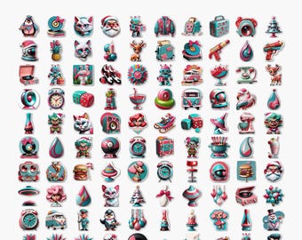 100 Retro Christmas Digital Clipart Pack (PNG) - Unique Designs - PACK #4 of 6