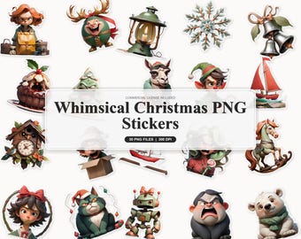 30 Whimsical Christmas PNG Stickers | Messy-Cute and Joyful Illustrations for Crafts and DIY Projects