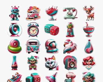 Atomic Kitschmas - Retro Christmas Digital Clipart Pack (PNG) - 25 Unique Designs - PACK #14