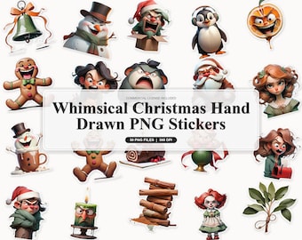 30 Whimsical Christmas Hand Drawn PNG Stickers | Cozy Nursery Holiday Clipart