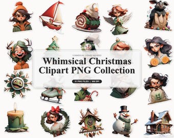 30 Whimsical Christmas Clipart PNG Collection | Hand Drawn Holiday Designs for Cozy Crafts