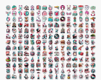 200 Mid-Century Modern Christmas PNG Stickers Pack - Atomic Kitschmas Collection Pack 2 of 3