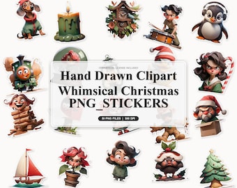 30 Hand Drawn Clipart Whimsical Christmas PNG_STICKERS | Cozy Planner and Nursery Decor