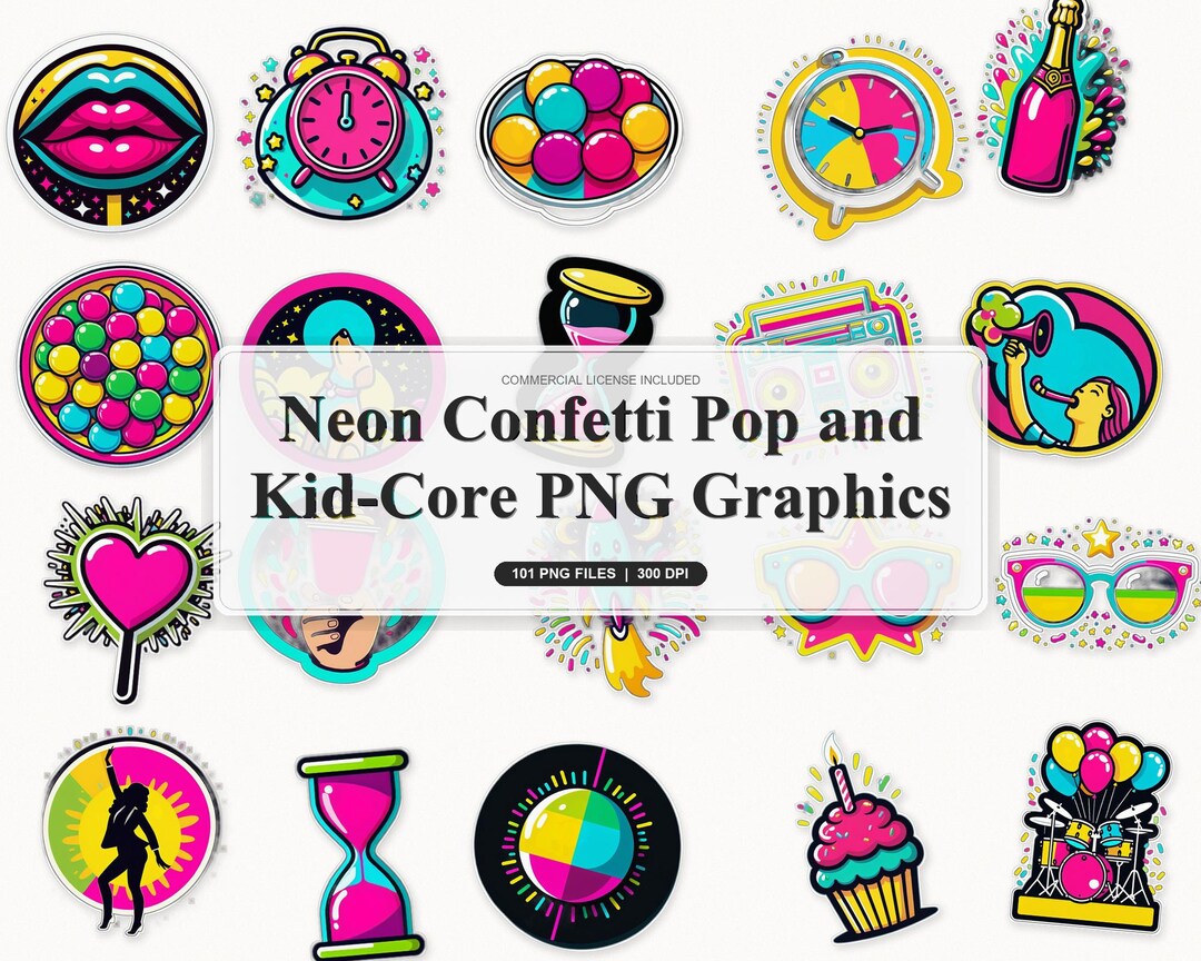 Neon Confetti Pop Clip Art - Bold Kid-core Party Graphics - Etsy