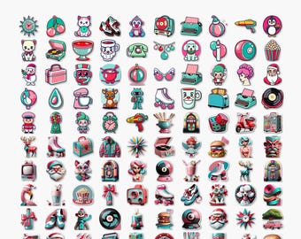 100 Retro Christmas Digital Clipart Pack (PNG) - Unique Designs - PACK #3 of 6