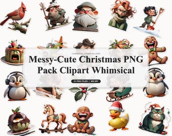 30 Messy-Cute Christmas PNG Pack Clipart Whimsical | Storybook Holiday Decor and Stickers