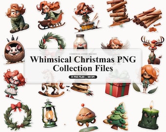 50 Whimsical Christmas PNG Collection Files | Inky Illustrations for Printables and Crafts