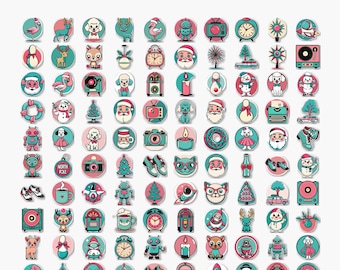 100 Retro Vintage Christmas PNG Stickers Pack - Atomic Kitschmas Collection PACK 1 of 6