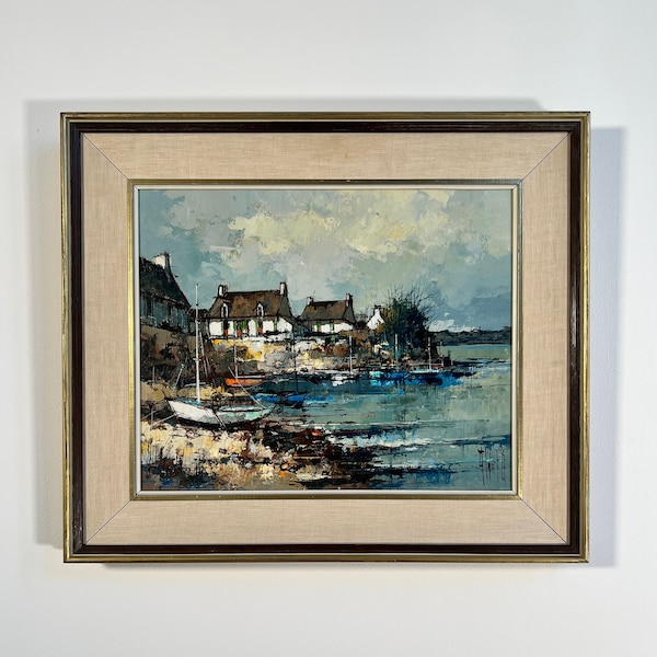 Petit Port by Aldo Mid century Oil on canvas signed