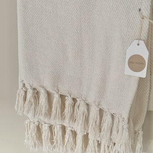 Beige Cotton Throw with Tassels | Blanket | Neutral Throw | Home Decor | Living Room Throw | Pattern Design Throw