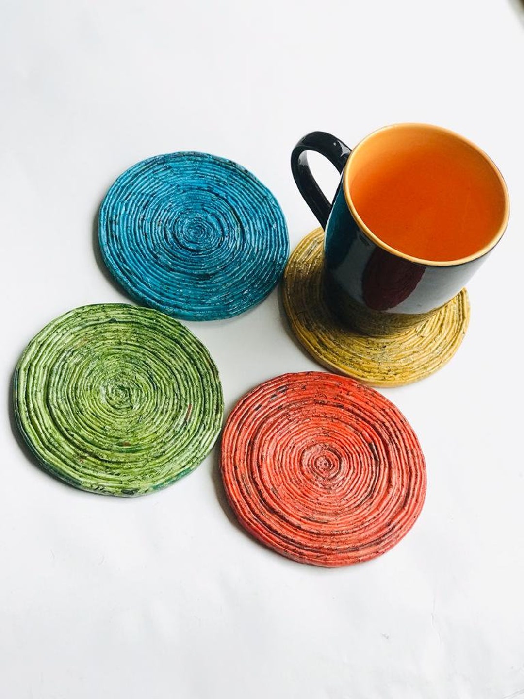 Recycled Newspaper Coasters in Boho Style Set of 4 Drink Etsy