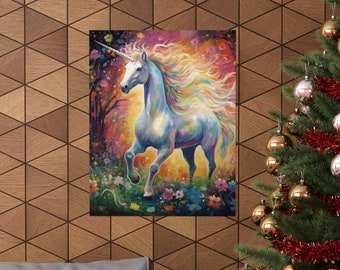 Arte de pared de unicornio arcoíris de fantasía, Arte infantil, Arte de fantasía, Pósteres verticales.