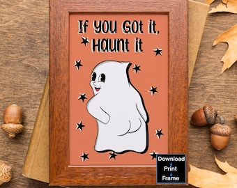 Stampa artistica di un fantasma spettrale retrò: sfacciata decorazione per la casa di Halloween (download digitale)