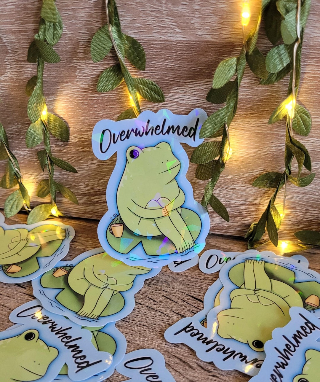 Overwhelmed Frog Cute Funny Sticker Decal for Laptops Phones Tablets ...