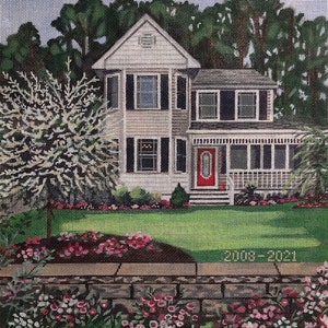 YOUR HOUSE PORTRAIT Highly Detailed, Hand Painted Needlepoint on #18 Mesh, Wallhanging, Pillow, Tabletop