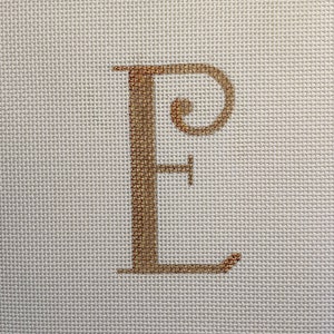 Hand Painted Needlepoint Alphabet, Gold Script Letter &#39;E&#39;, Pillow, Wall hanging