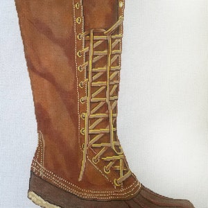 DUCK BOOT Stocking, Wallhanging. New England Classic Hand Painted Needlepoint on #13 or #18 Mesh Canvas
