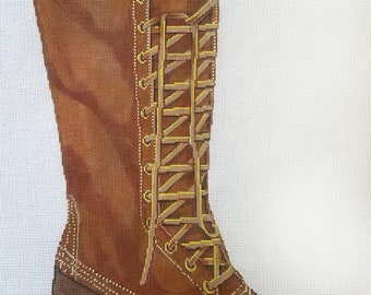 DUCK BOOT Stocking, Wallhanging. New England Classic Hand Painted Needlepoint on #13 or #18 Mesh Canvas