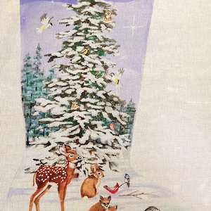 Hand Painted Needlepoint Stocking, Cute Woodland Winter Animals, Christmas Gift #18 Canvas, Personalized Cuff
