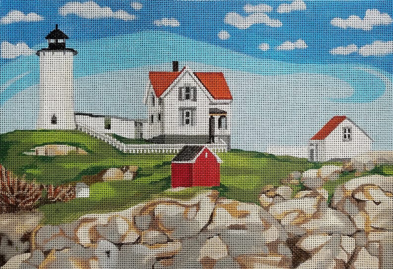 Pemaquid Point LIGHTHOUSE, Maine, Hand Painted Canvas for Needlepoint