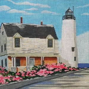 Wood Island LIGHTHOUSE, Maine, Hand Painted Canvas for Needlepoint on #18, Pillow, Wallhanging