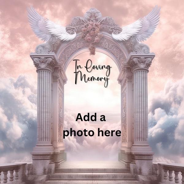 Heaven's Gate Memorial Background PNG, JPG, In Loving Memory PNG, Personalize Background Image, Insert Photo Background