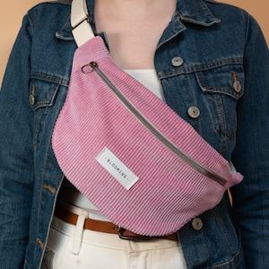 Sac Banane en velours côtelé rose - Taille L ou XL - Doublure à fleurs - Chouchous assortis - Pour femme ou homme - Fait main -