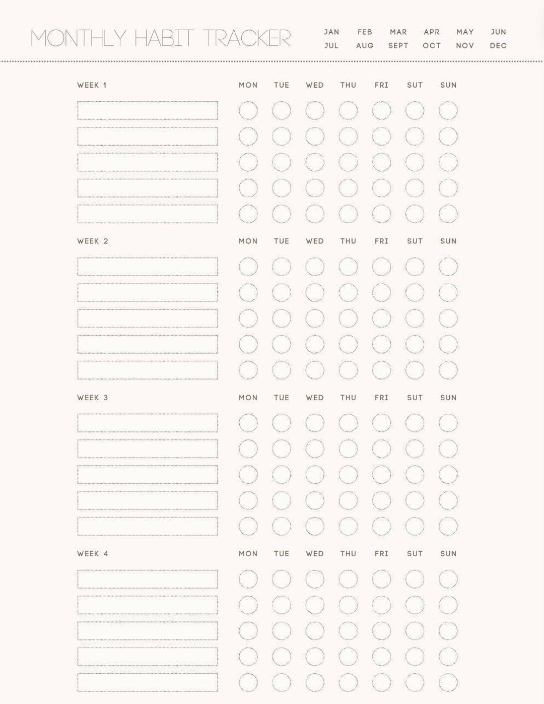 Minimalist Monthly Habit Tracker Printable Digital Download Simple ...