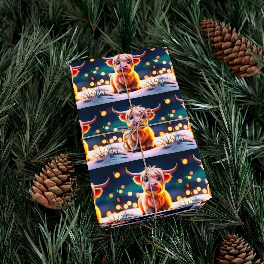 Christmas Cow Gift Wrap Paper Highland Cow Pattern Gift Wrap Christmas Cow Paper for Gift