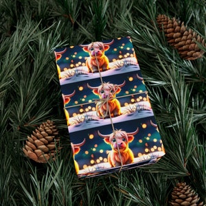 Christmas Highland Cow Wrapping Paper Roll, Baby Highland Cow Gift