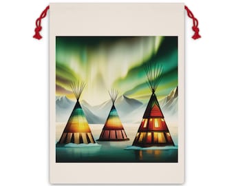 Tipi arte bolsa de regalo arte indígena tratar saco de lona de Navidad bolsa para regalo nativo americano tipi arte regalo saco lienzo regalo