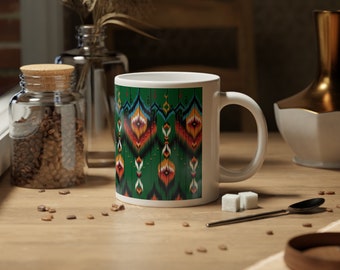 Patrón indígena Jumbo taza de café patrón nativo taza de café verde regalo amante del café taza de regalo taza de arte nativo regalo