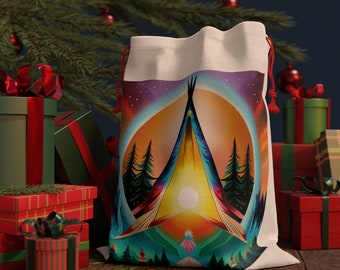 Bolsa de regalo de diseño nativo americano Bolsa de regalo de regalo indígena Bolsa de regalo de Navidad Bolsa de regalo indígena de arte tipi