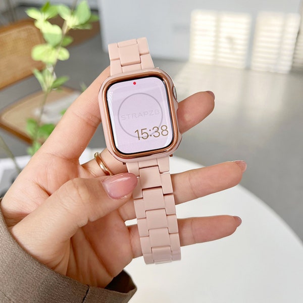 Pink Resin Jewelry Bracelet Strap for Apple Watch Women Charm Girl Lightweight 38mm 40mm 41mm 42mm 44mm 45mm 49mm Series 9 8 7 6 5 4 3 2 1