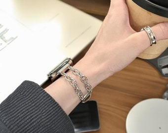 Silver Gold Apple Watch Chain Style Metal Strap Women Bracelet Wristband Charms Women 38 40 41 42 44 45 49mm Series 9 8 7 6 5 4 3 2 1 SE