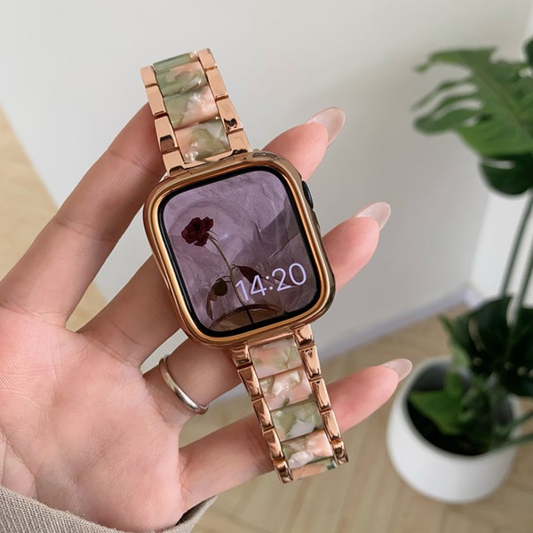 Bracelet en métal et résine pour Apple Watch, bracelet pour femme, céramique, fille, léger 38 mm 40 mm 41 mm 42 mm 44 mm 45 mm 49 mm Série 9 8 7 6 5 4 3 2 1