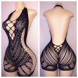 Limeade Lace Asymmetrical Romper with Thong fits XS-M main image 0