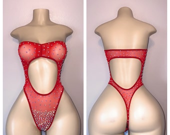 Exotic Dancewear SHEER  tube cutout ONE PIECE with stones
