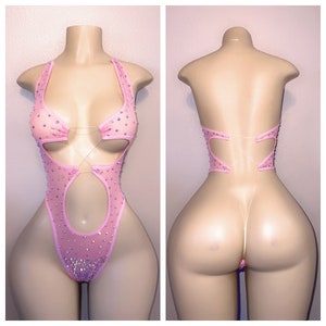 Exotic Dancewear SHEER   cutout ONE PIECE with stones