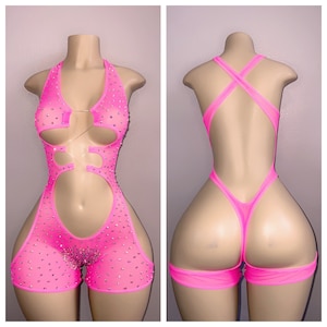 Exotic Dancewear DIAMOND CHAP CUTOUT sheer edition with stones